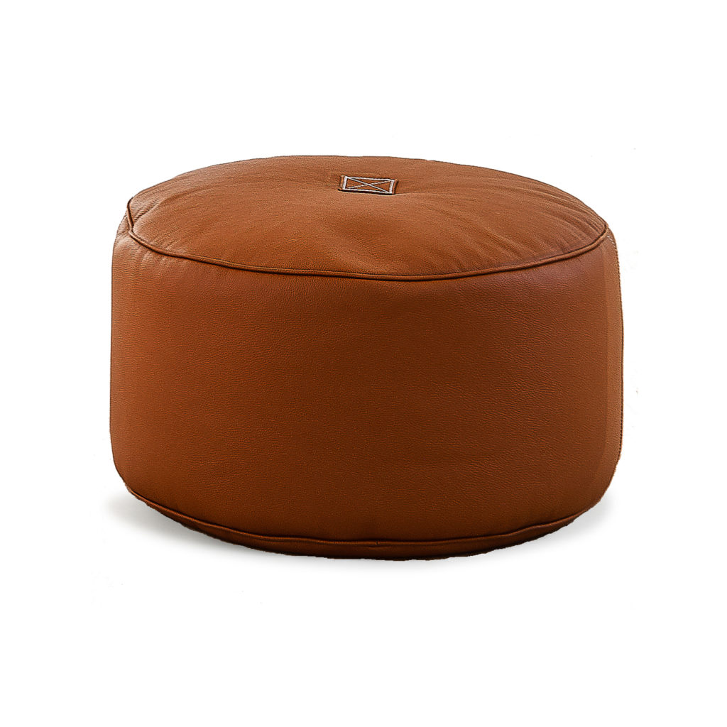 Tiny Moon Leather Pouf From Trimm, Orange Leather Footstool